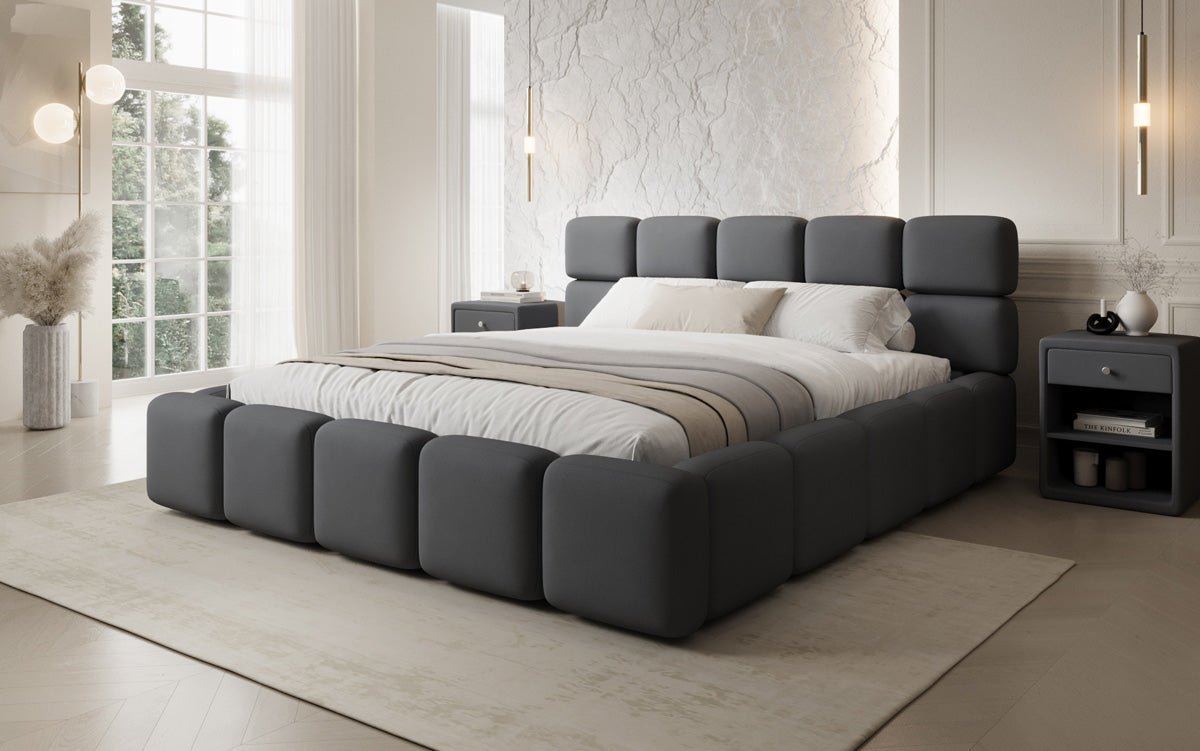 Lit rembourré design Matilda en Tissu avec espace de rangement