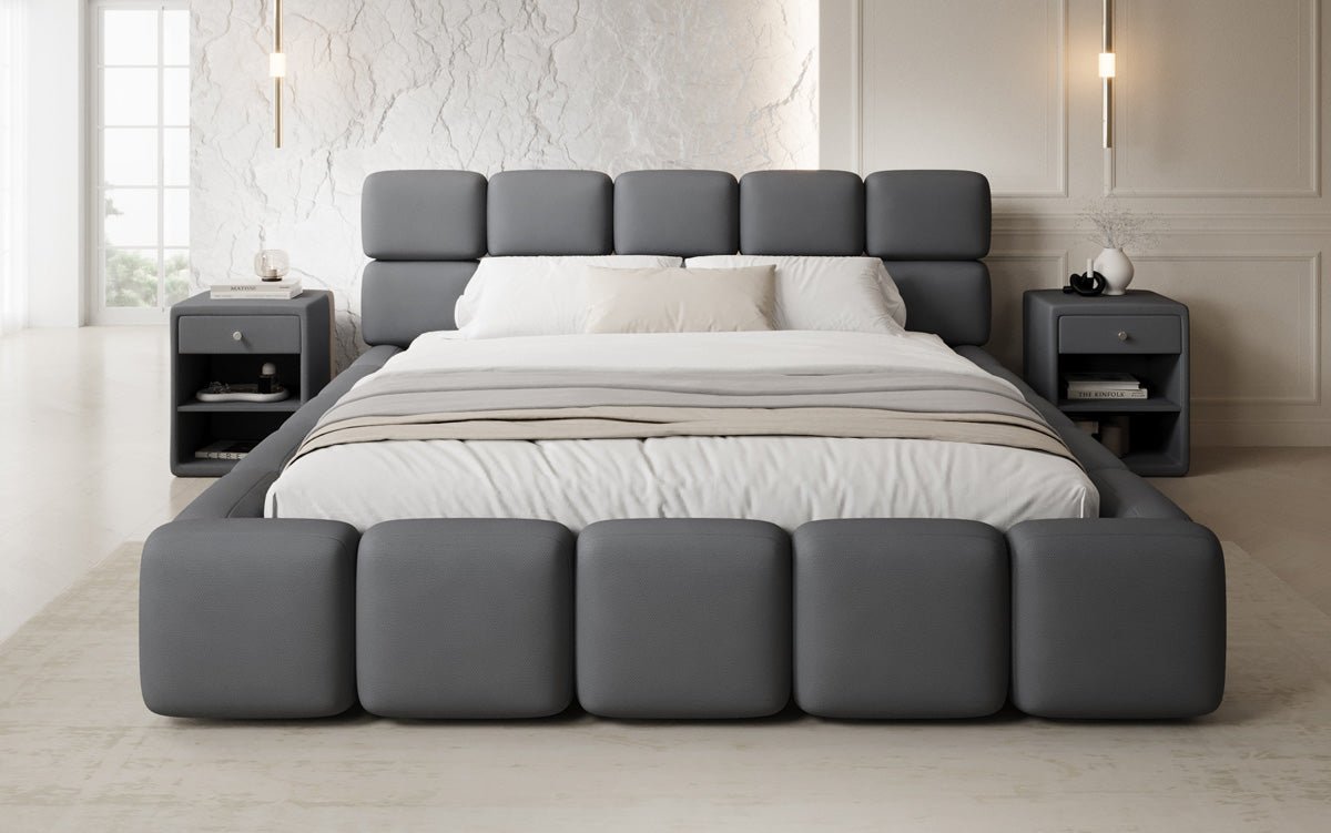 Lit rembourré design Matilda en Tissu avec espace de rangement