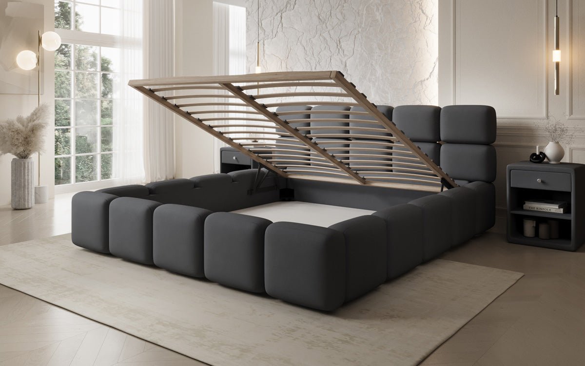 Lit rembourré design Matilda en Tissu avec espace de rangement