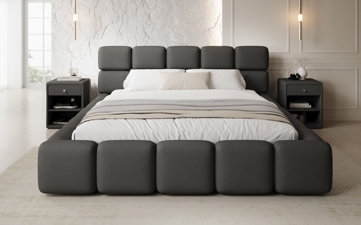 Lit rembourré design Matilda en Tissu avec espace de rangement