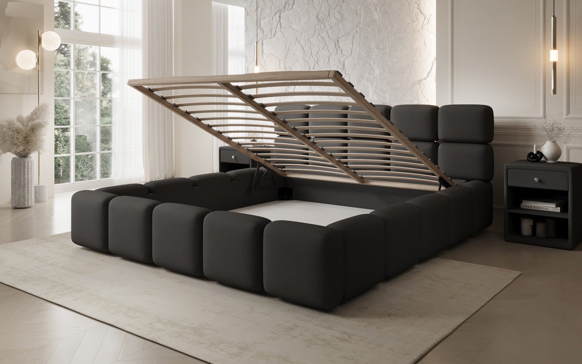 Lit rembourré design Matilda en Tissu avec espace de rangement