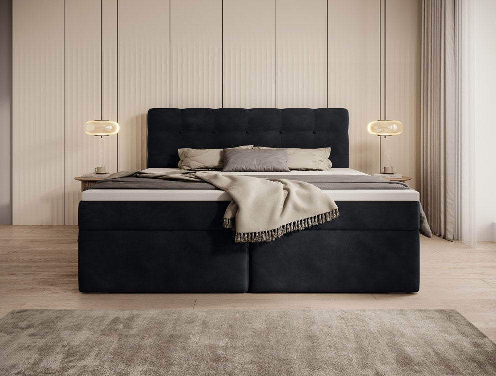 Faro Velvet Boxspring Bed with Storage