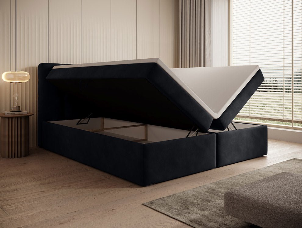Faro Velvet Boxspring Bed with Storage