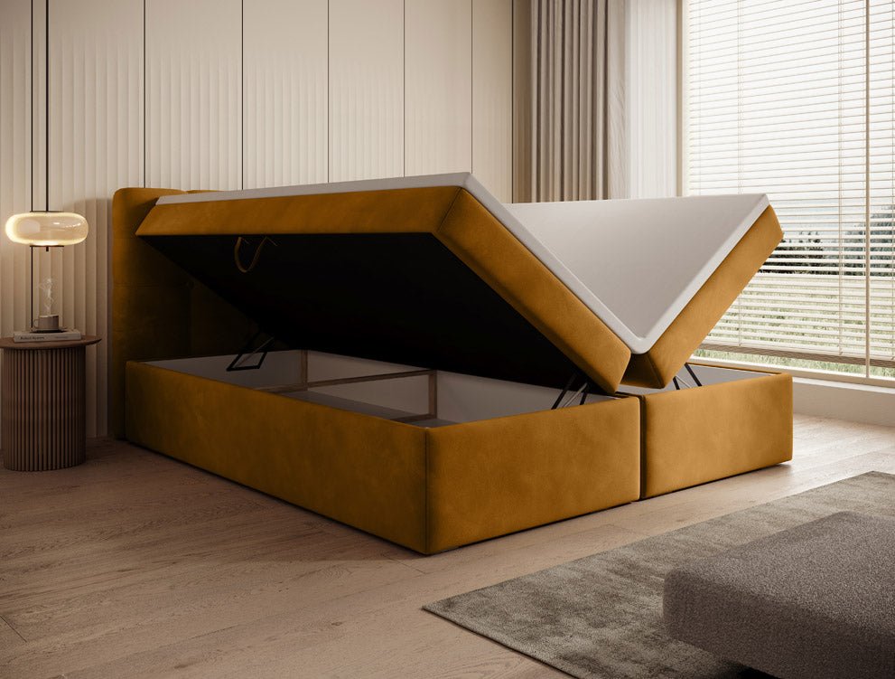 Faro Velvet Boxspring Bed with Storage