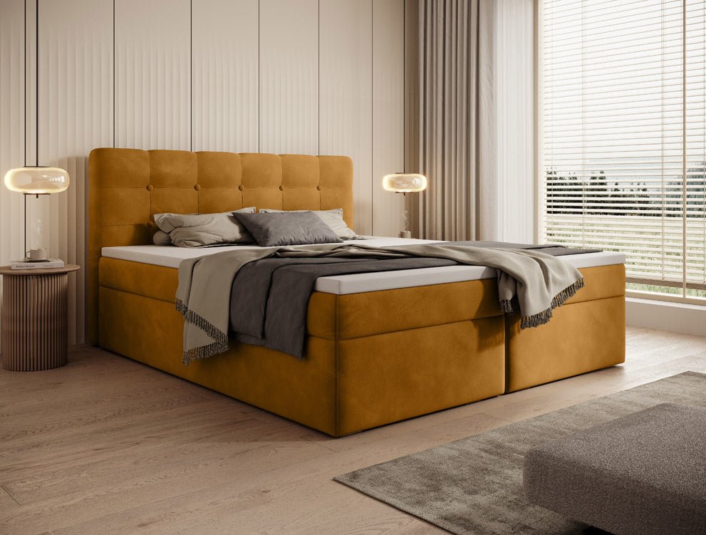 Faro Velvet Boxspring Bed with Storage