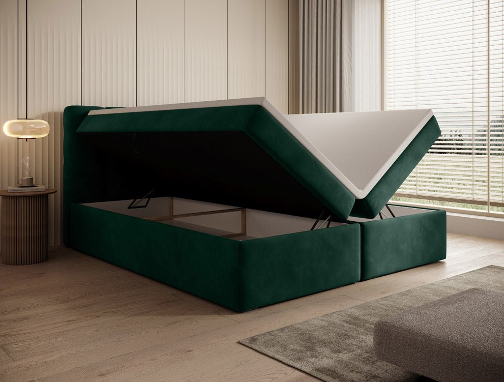 Faro Velvet Boxspring Bed with Storage