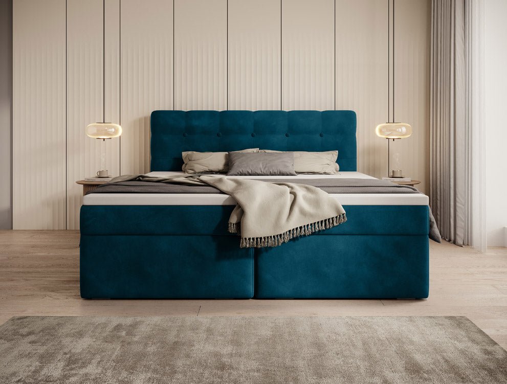 Faro Velvet Boxspring Bed with Storage
