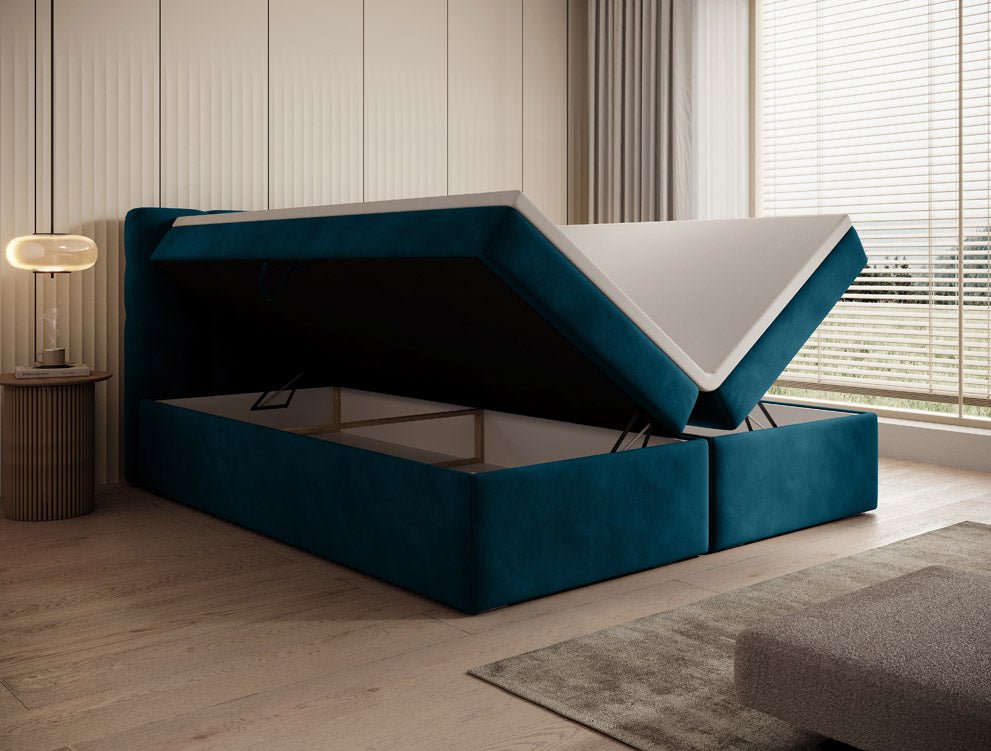Faro Velvet Boxspring Bed with Storage