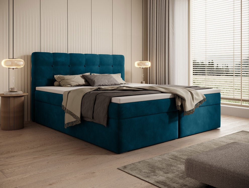 Faro Velvet Boxspring Bed with Storage