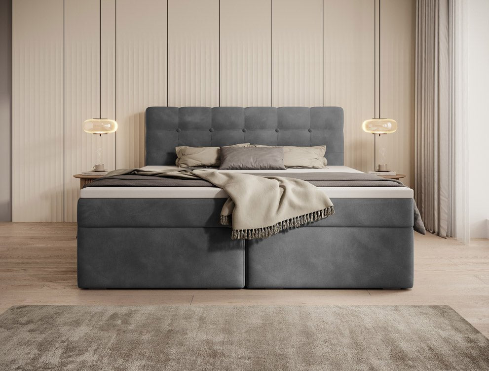 Faro Velvet Boxspring Bed with Storage