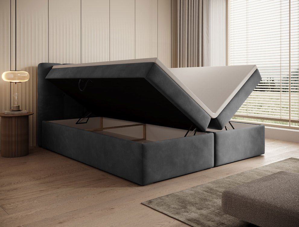 Faro Velvet Boxspring Bed with Storage