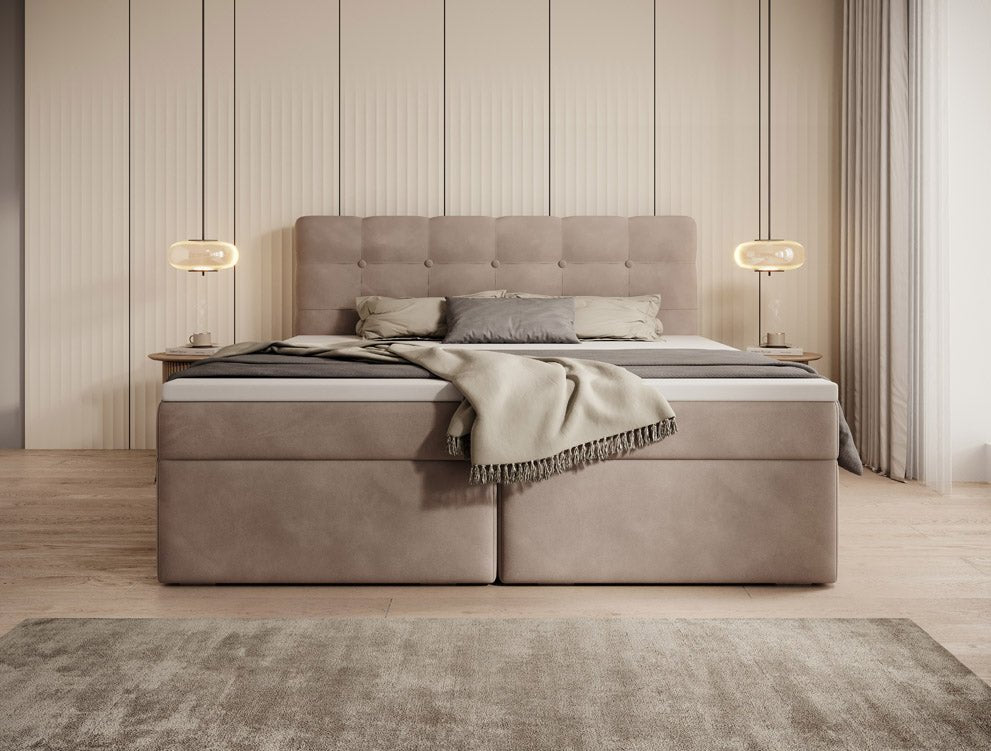 Faro Velvet Boxspring Bed with Storage
