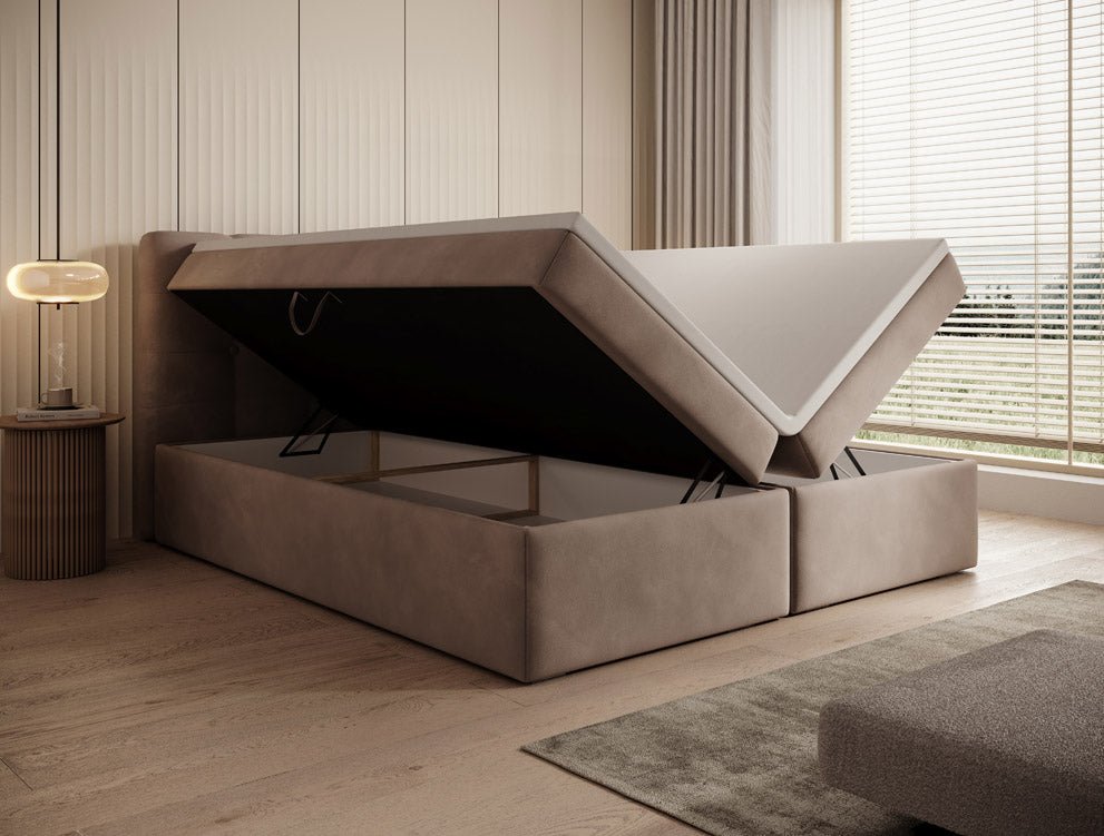 Faro Velvet Boxspring Bed with Storage