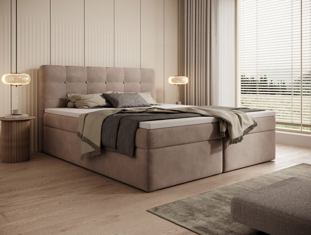 Faro Velvet Boxspring Bed with Storage