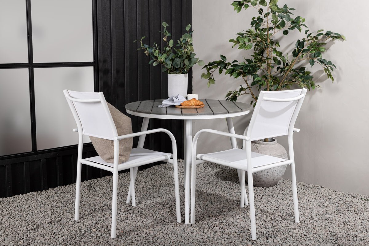 Ensemble de repas de jardin Italiano – Ensemble de mobilier de jardin 3 pièces en Blanc/Gris