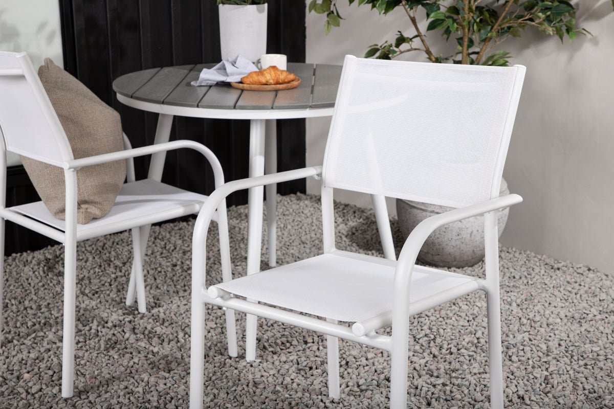 Ensemble de repas de jardin Italiano – Ensemble de mobilier de jardin 3 pièces en Blanc/Gris