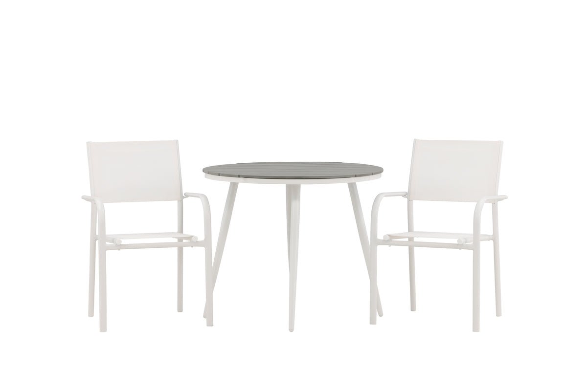Ensemble de repas de jardin Italiano – Ensemble de mobilier de jardin 3 pièces en Blanc/Gris