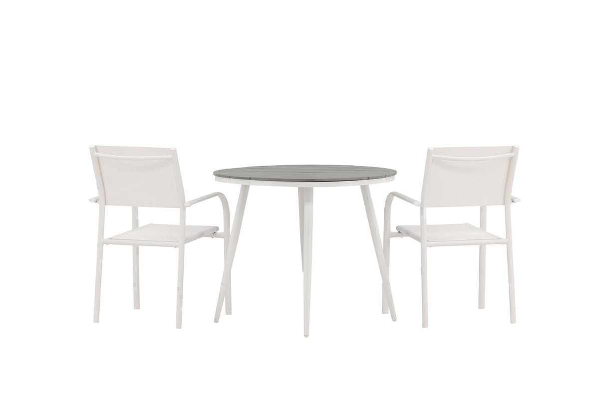 Ensemble de repas de jardin Italiano – Ensemble de mobilier de jardin 3 pièces en Blanc/Gris