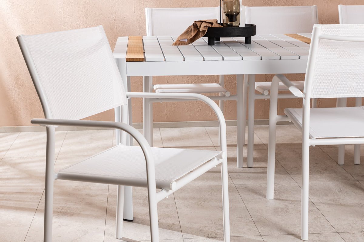 Ensemble de repas de jardin Mareike – Ensemble de mobilier de jardin blanc en 2 tailles