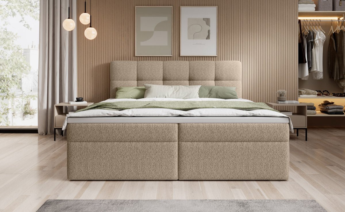 Cozy II Bouclé Box Spring Bed with Storage