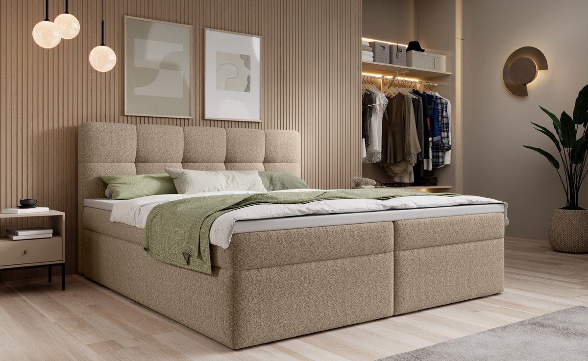 Cozy II Bouclé Box Spring Bed with Storage