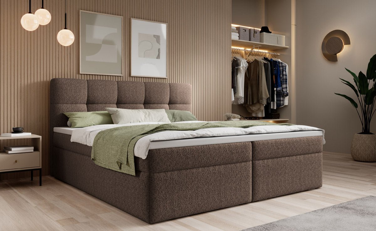 Cozy II Bouclé Box Spring Bed with Storage