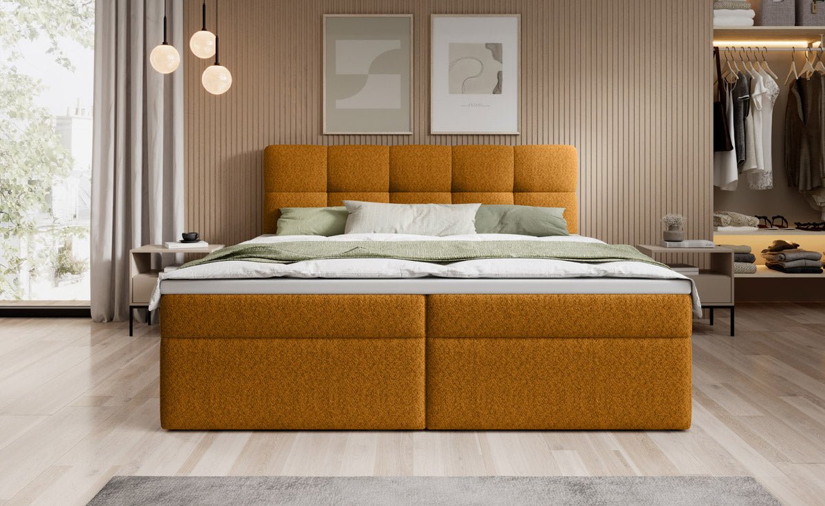 Cozy II Bouclé Box Spring Bed with Storage