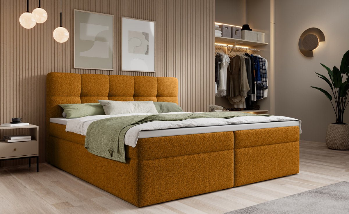 Cozy II Bouclé Box Spring Bed with Storage