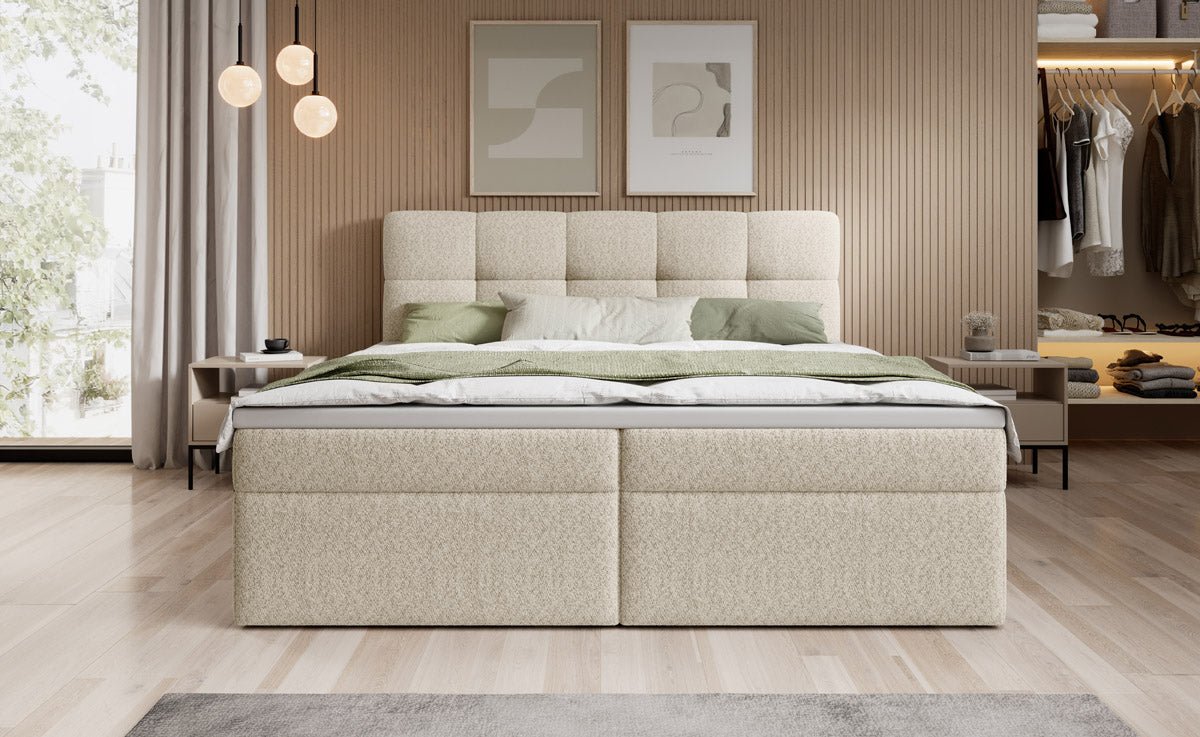 Cozy II Bouclé Box Spring Bed with Storage