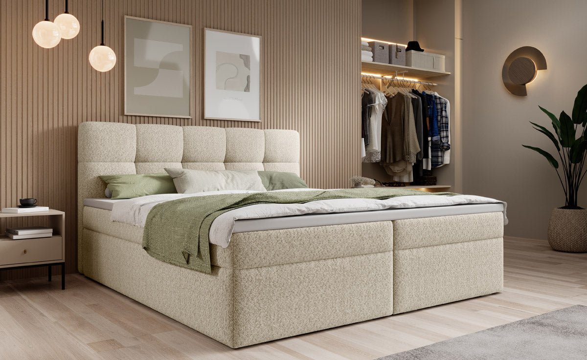 Cozy II Bouclé Box Spring Bed with Storage