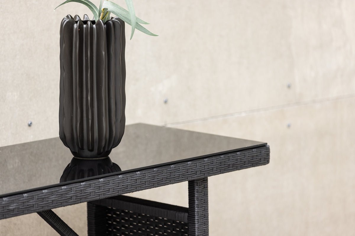 Garten Beistelltisch Pandora - Aus Rattan und Glas in Schwarz