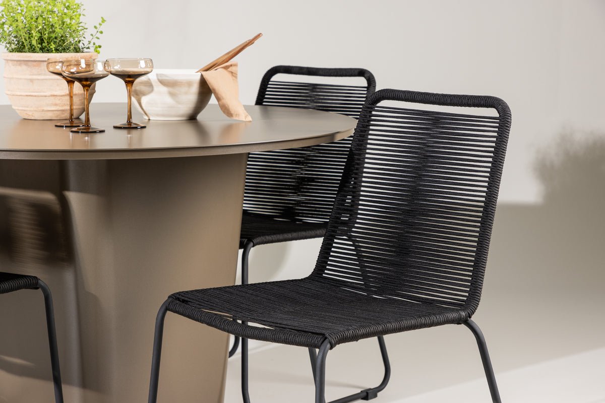 Garten Essgruppe Aiko – 5-teiliges Gartenmöbel-Set mit braunem runden Tisch