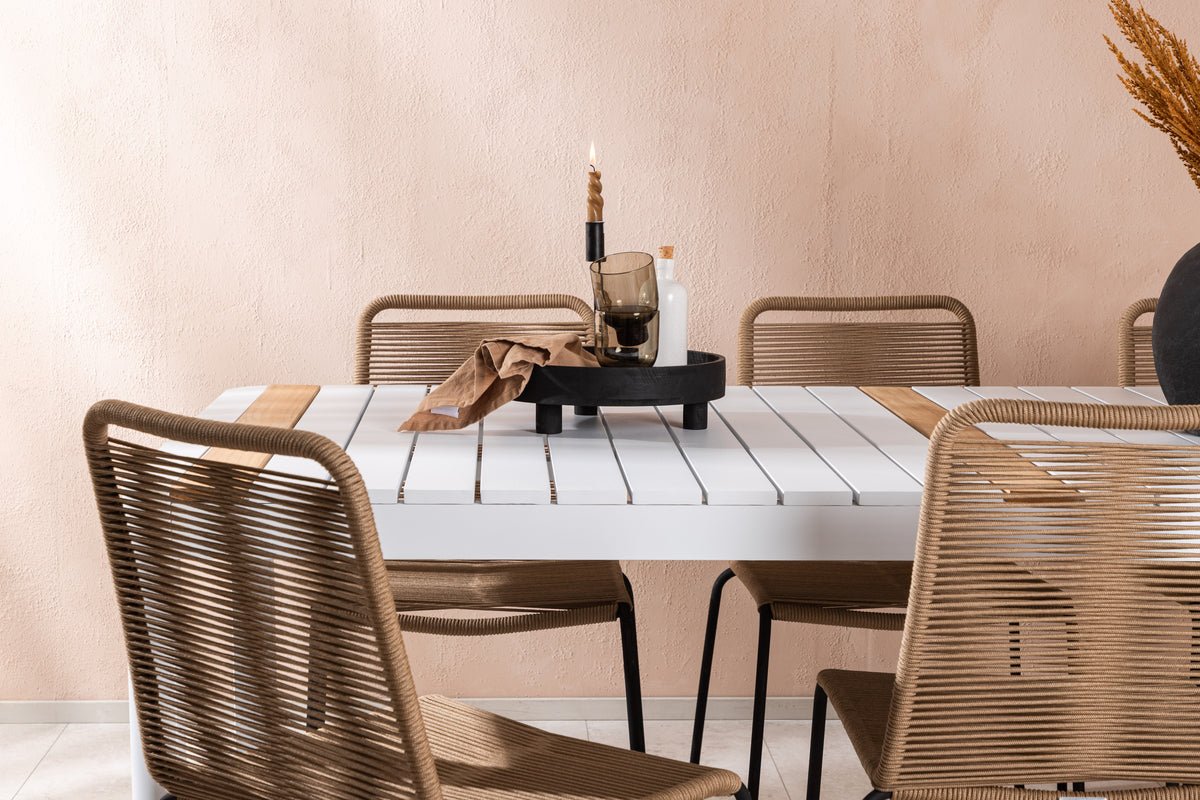 Garten Essgruppe Alvora – 7-teiliges Gartenmöbel-Set in Weiß/Braun