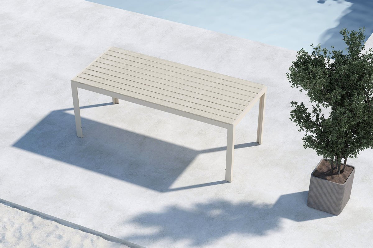 Table à manger de jardin Amalfi - 205x90 cm en aluminium et polywood en Beige ou Noir