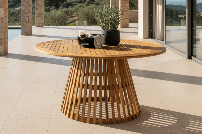 Table à manger de jardin Aurelia - Ø 150 cm en bois d'acacia aspect naturel