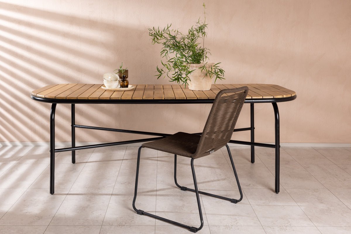 Table à manger de jardin Lumo - 200x90 cm avec plateau en acacia aspect naturel