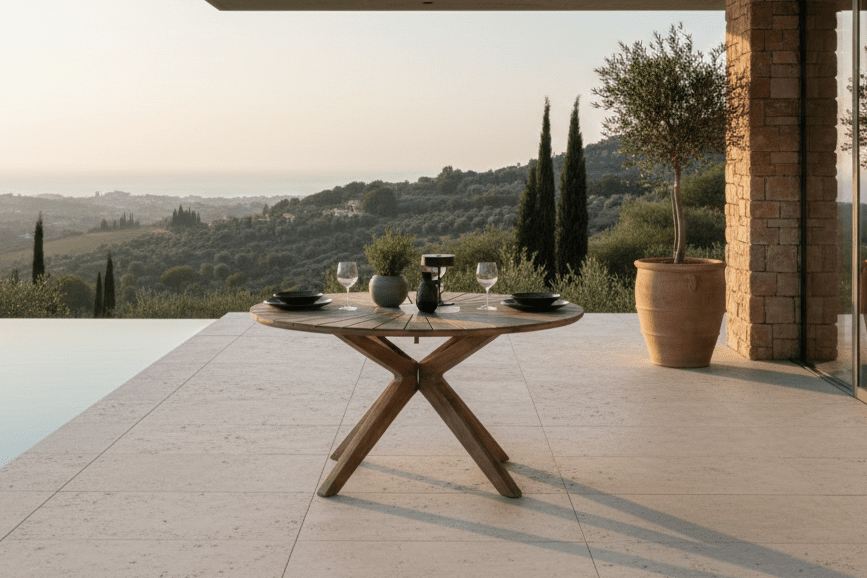 Table à manger de jardin Rose - Ø 140 cm en acacia brun