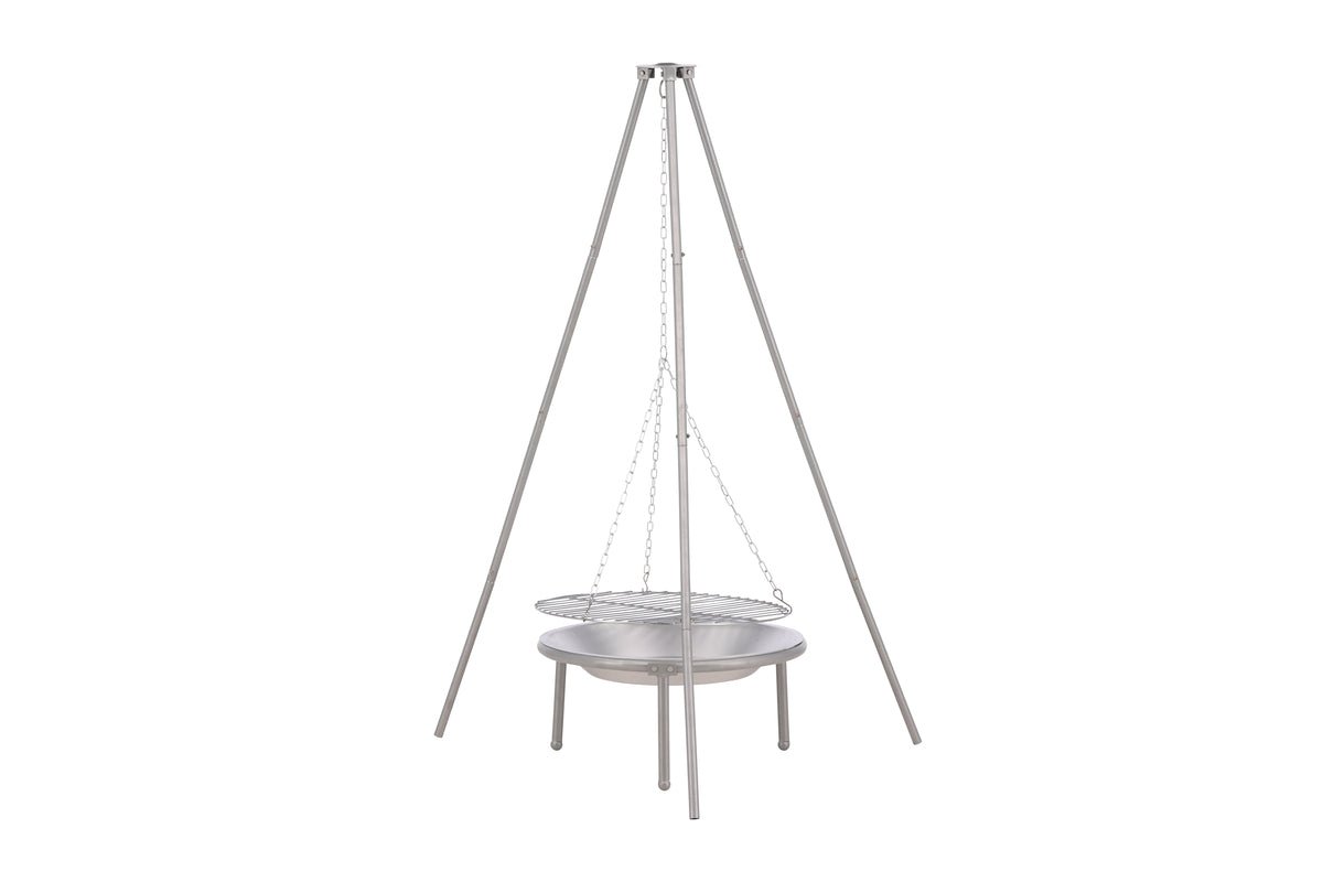 Garten Feuerschale mit Schwenkgrill Flamio - aus Stahl in Silber