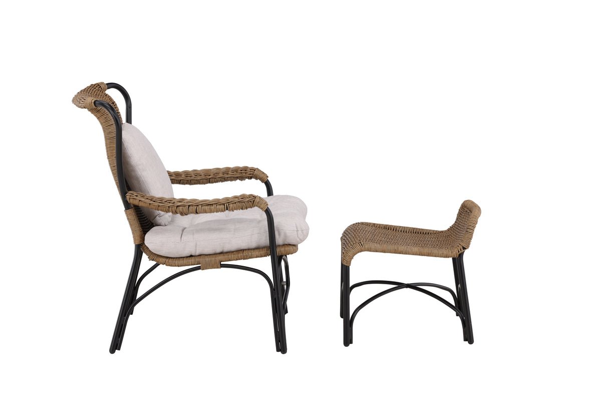 Fauteuil lounge de jardin Asia - avec structure noire et coussins clairs