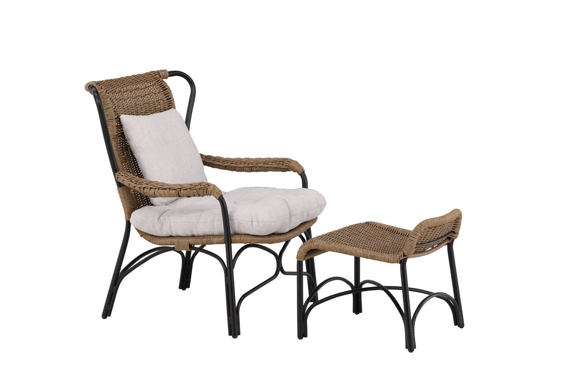 Fauteuil lounge de jardin Asia - avec structure noire et coussins clairs