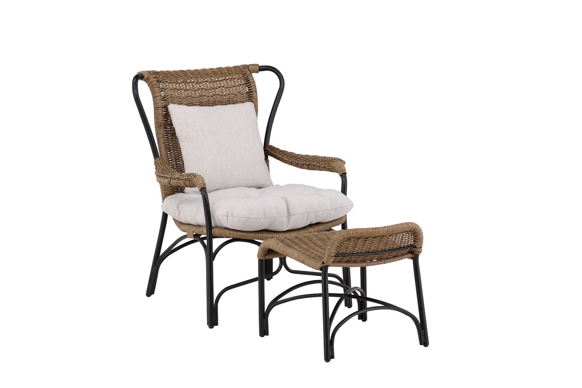 Fauteuil lounge de jardin Asia - avec structure noire et coussins clairs