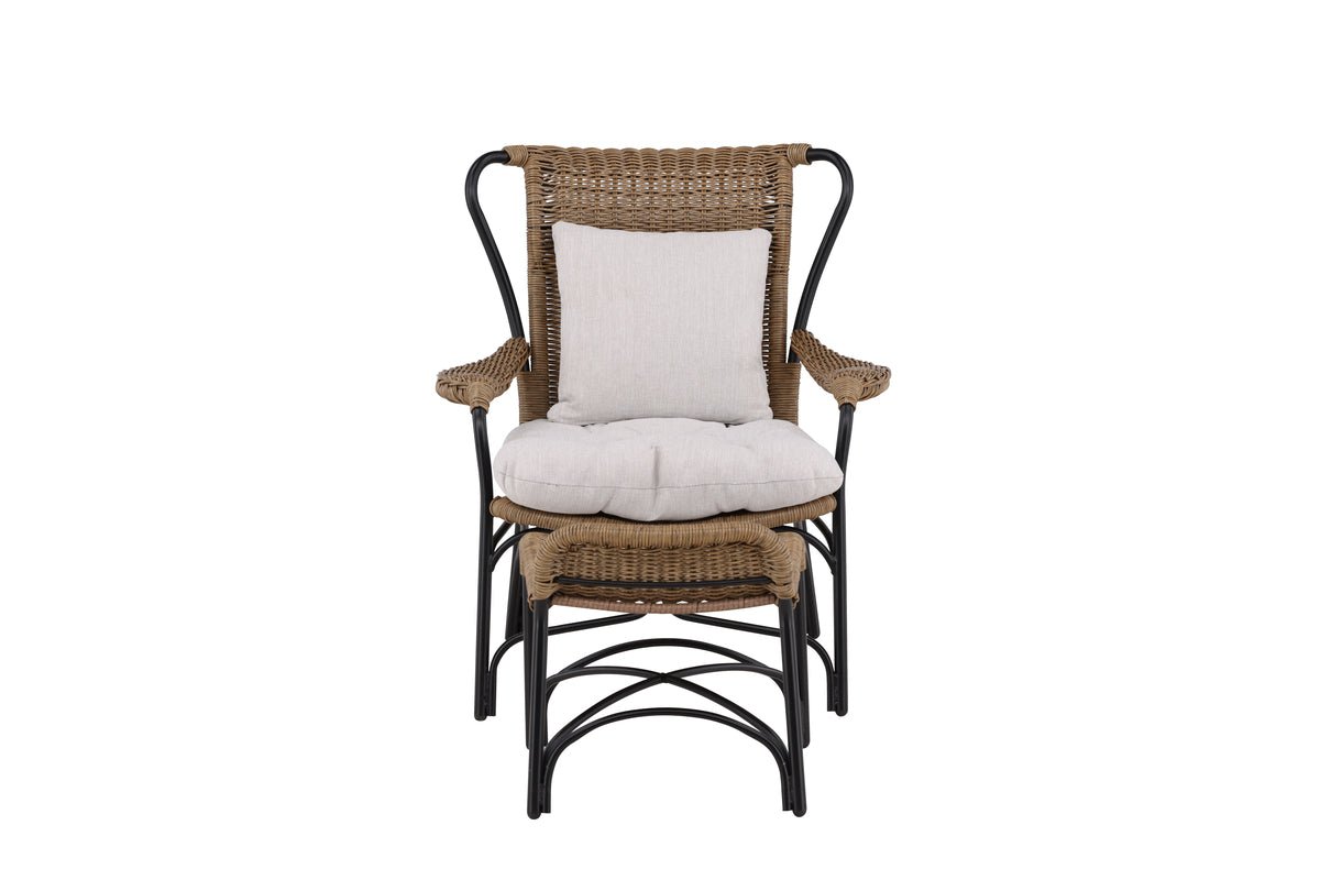 Fauteuil lounge de jardin Asia - avec structure noire et coussins clairs