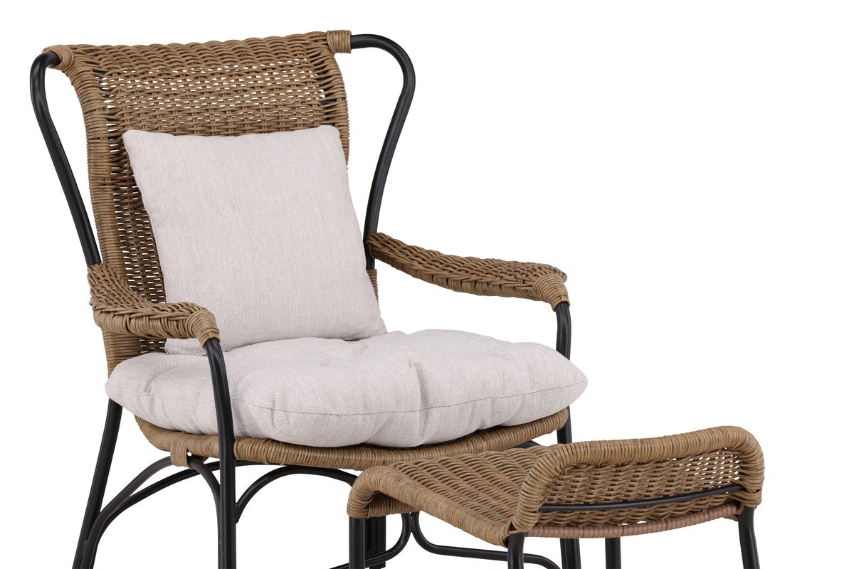 Fauteuil lounge de jardin Asia - avec structure noire et coussins clairs
