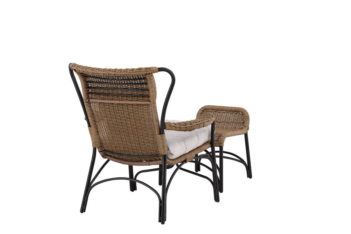 Fauteuil lounge de jardin Asia - avec structure noire et coussins clairs