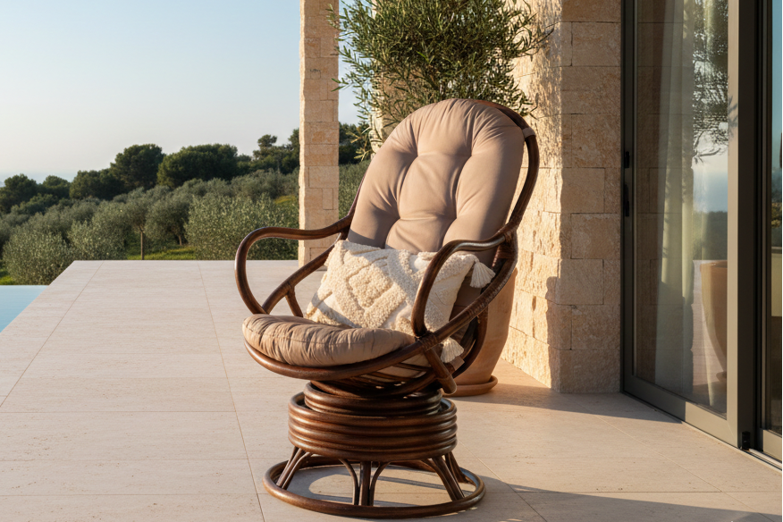 Fauteuil lounge de jardin Finn - en rotin couleur noyer foncé