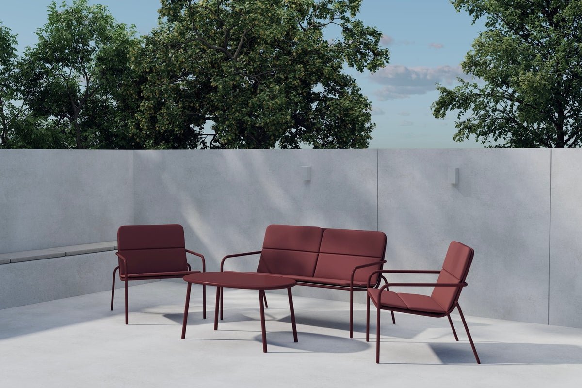 Ensemble lounge de jardin Abil – 4 pièces en Rouge avec canapé, fauteuils et table