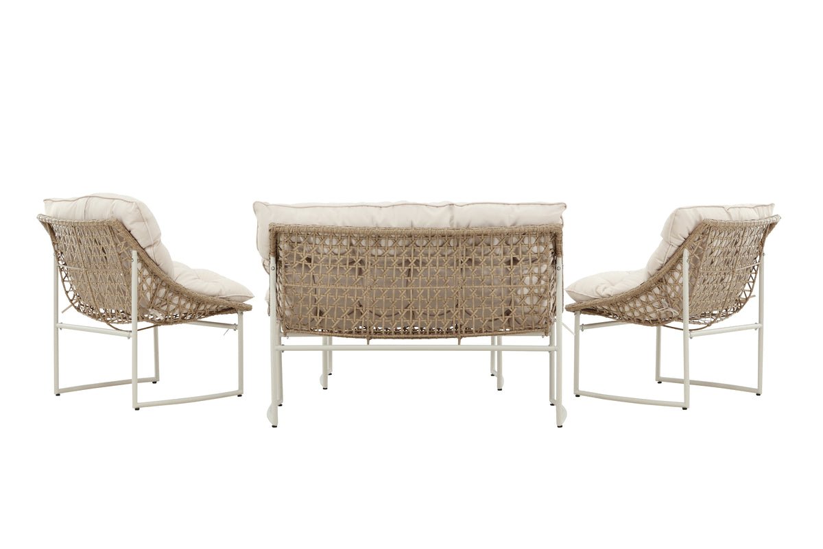 Garten Loungeset Alisa – 4-teilig mit Glastisch & beigen Sitzkissen