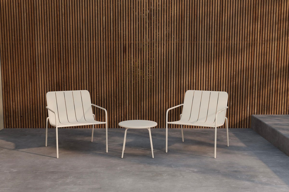 Garten Loungeset Iverna – 3-teiliges Set mit rundem Tisch und Stühlen aus Stahl