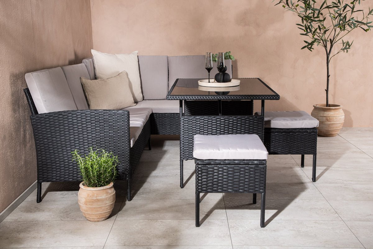 Garten Loungeset Kaiser – aus Polyrattan mit Glasplatte & Kissen