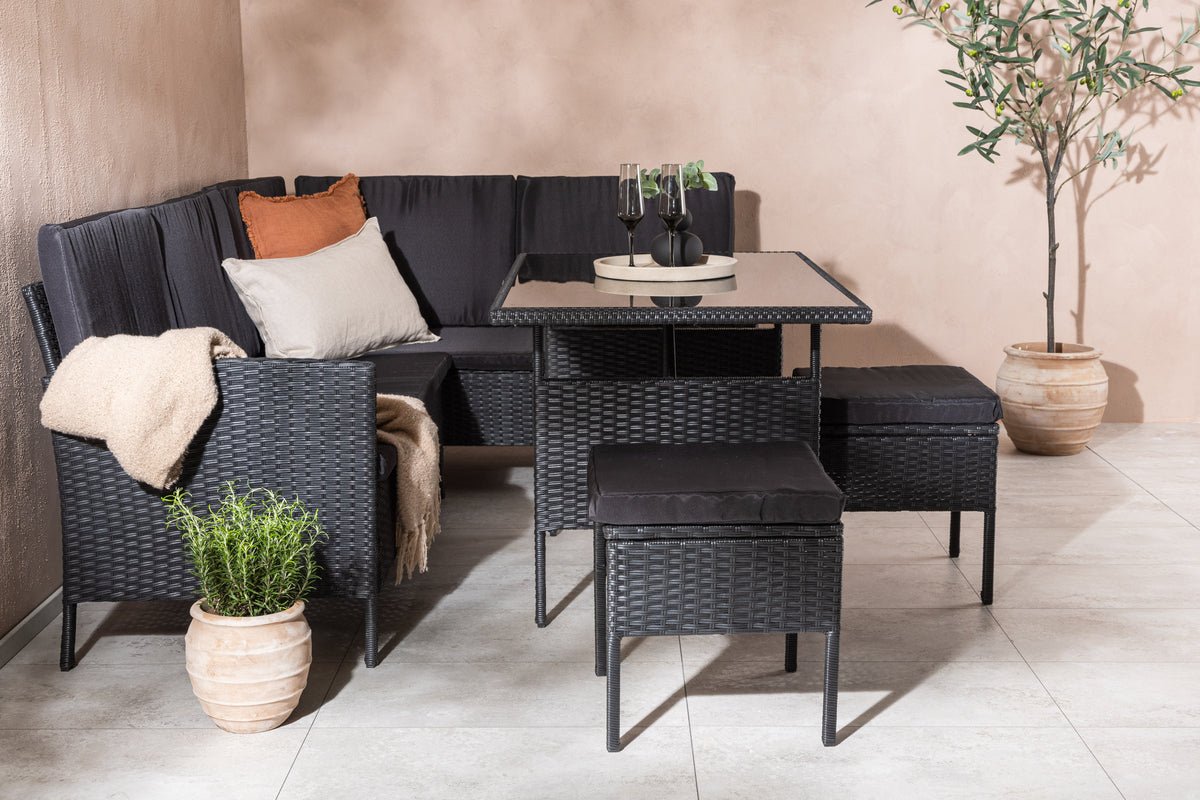 Garten Loungeset Kaiser – aus Polyrattan mit Glasplatte & Kissen